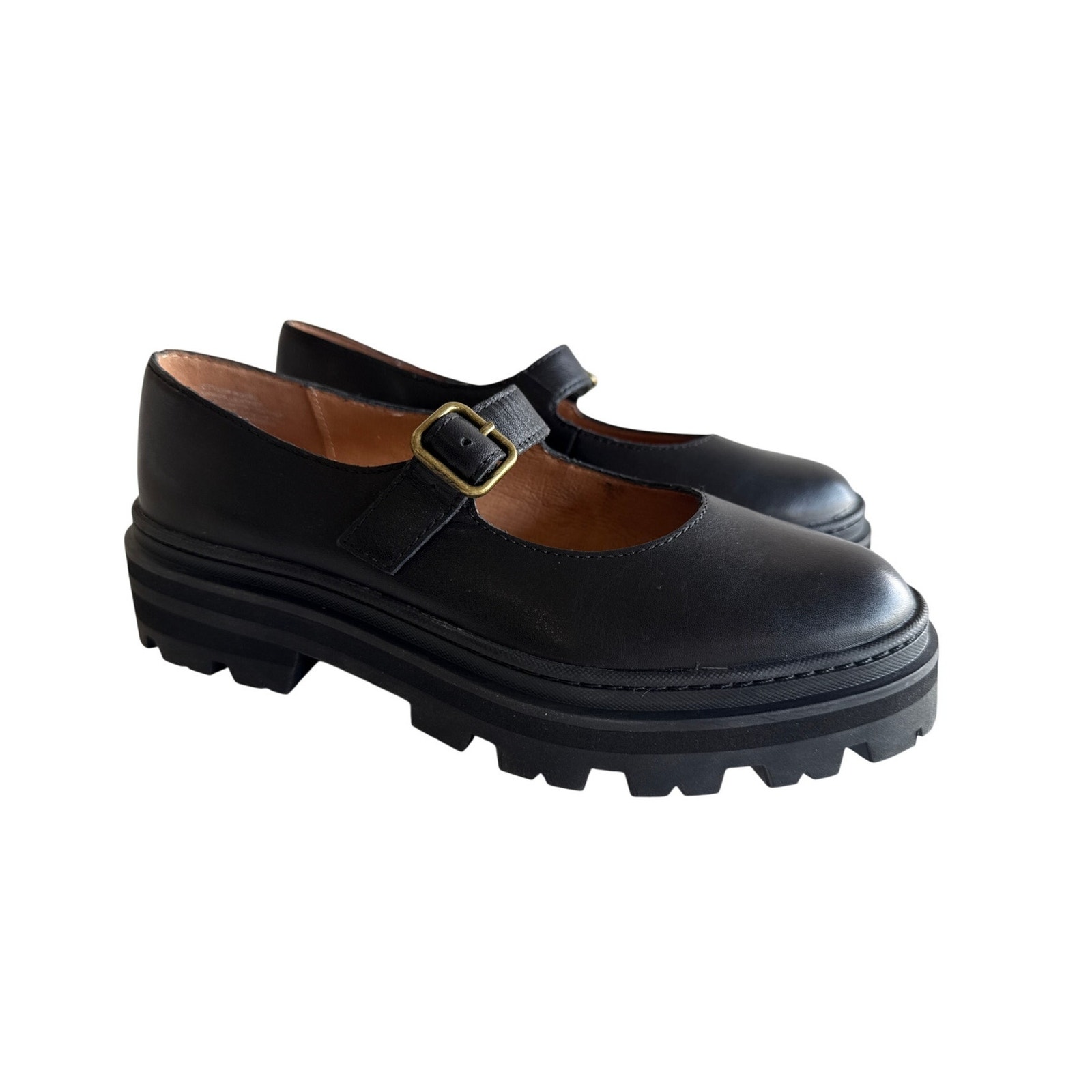 Madewell Freya Mary Jane Platform Womens 6.5 Black Leather Y2k Lugsole Ng680